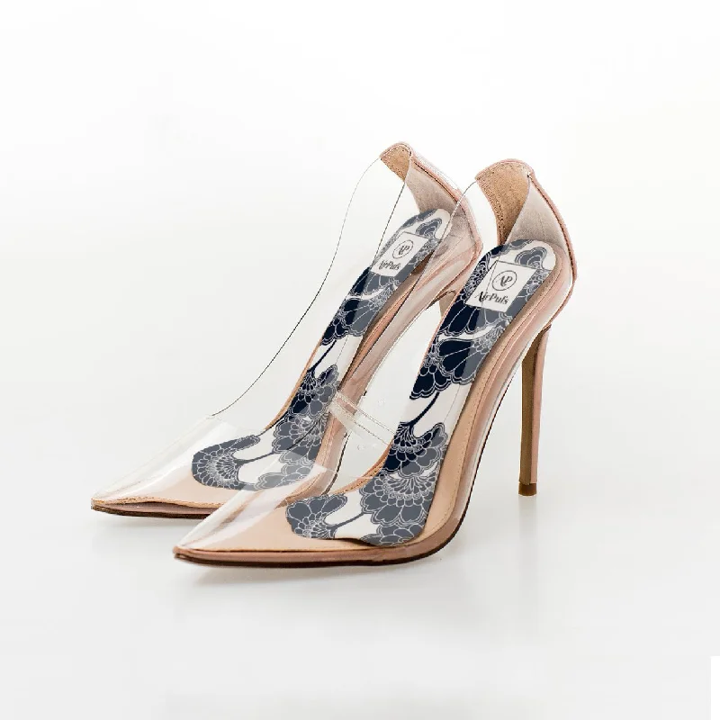 Art Deco Florals (White)---Fashionable Kitten Heels for Date Night