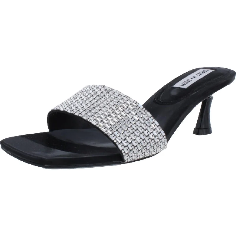 Steve Madden Womens Tonight Rhinestone Square Toe Kitten Heels---Durable Square Toe Block Heels for Everyday Use