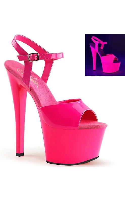 Sleek and Shiny Patent Pump Heels for a Polished Look--SKY-309UV Neon Pink Patent Platform Heels