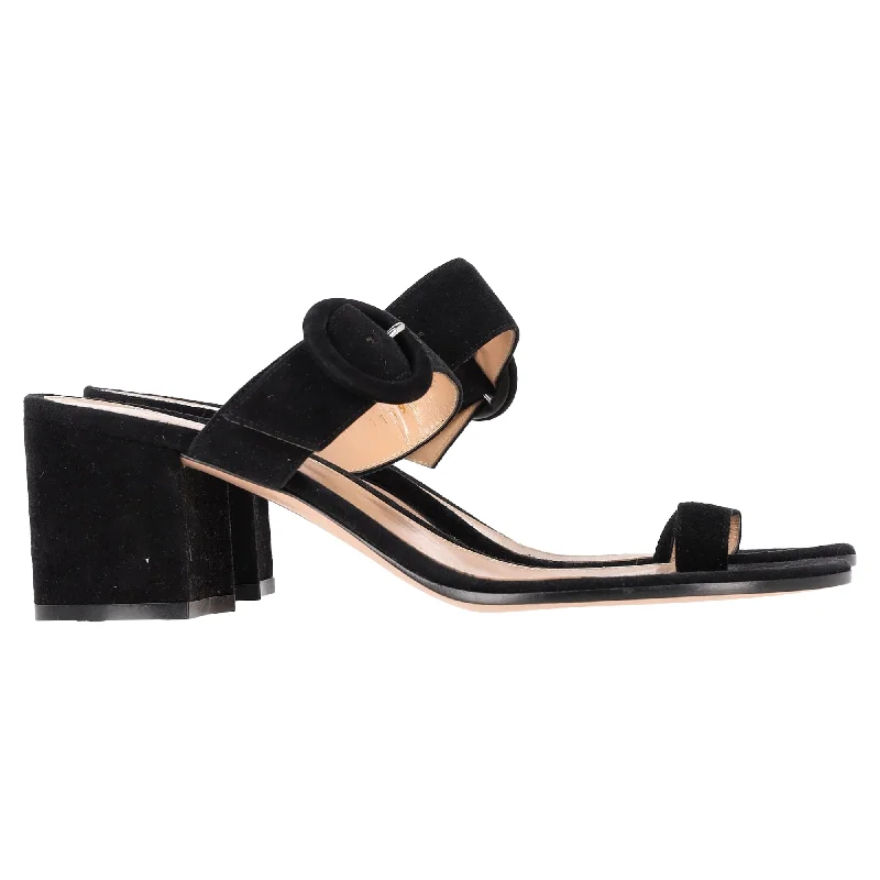 Affordable Suede Ankle Pumps for All-Day Wear--Gianvito Rossi Ring-Toe Buckle Strap Block Heel Mules in Black Suede