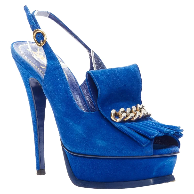 Affordable Suede Ankle Pumps for All-Day Wear--Yves Saint Laurent tribute suede chain platform