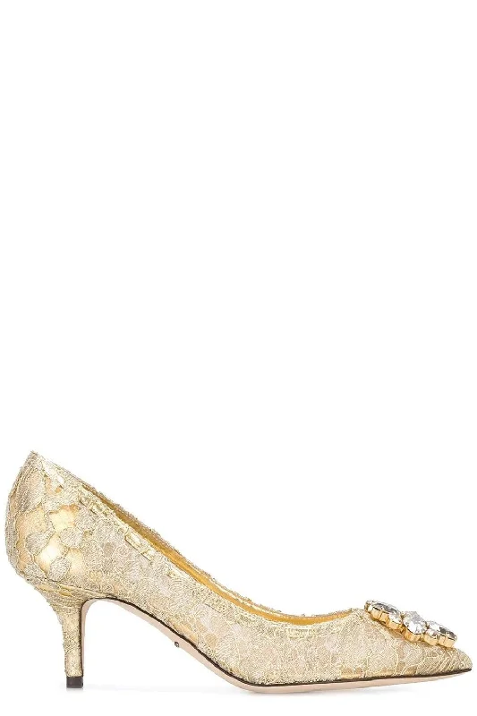 Stylish Lace Pumps for a Chic Look--Belucci Lace Pump 60 - Gold