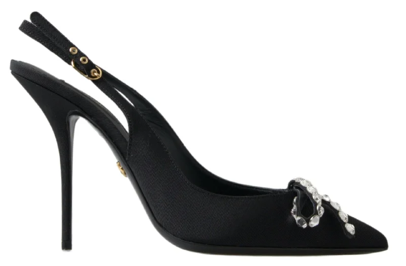 Embellished Black Slingback Heels Pumps---Chic Embellished Pumps for a Glamorous Look