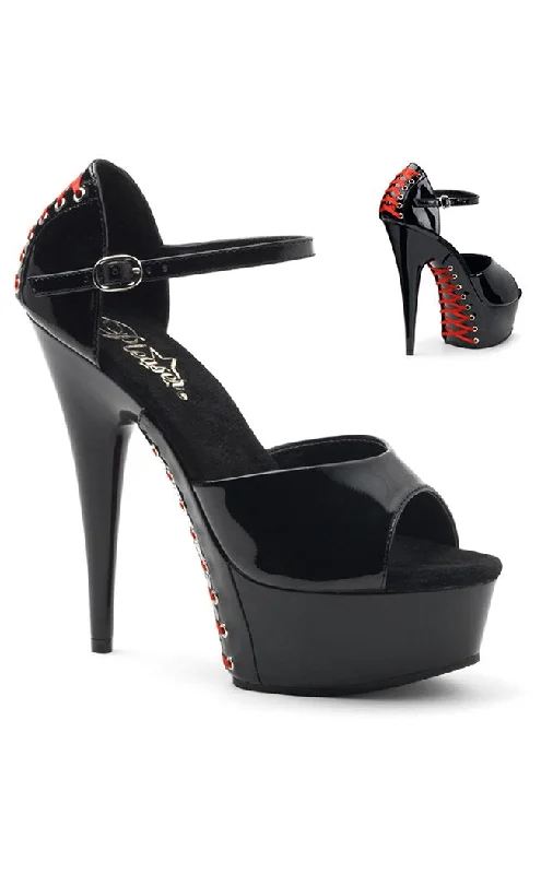 Stylish Lace Pumps for a Chic Look--DELIGHT-660FH Blk Pat/Blk (Red Lace) Heels