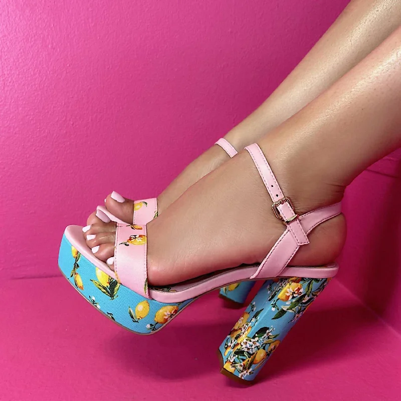 Versatile Heeled Sandals for Any Occasion---Women's Dainty Heels In Pink/blue Combo