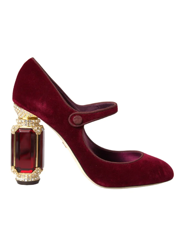 Affordable Rhinestone Pumps for a Dazzling Look---Dolce & Gabbana  Velvet  Crystals Heels Mary Jane Women's Shoes