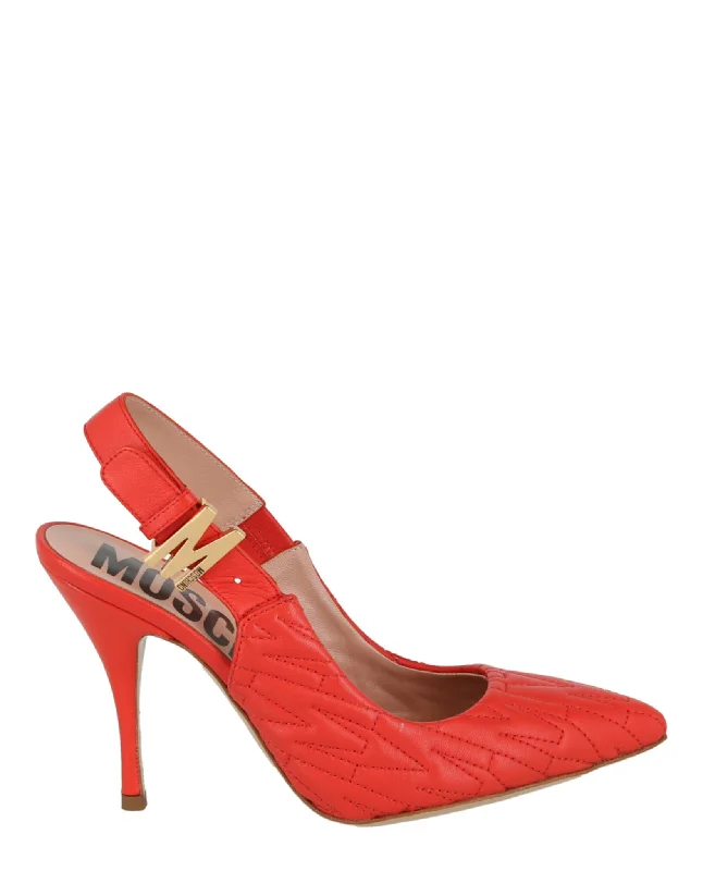 Versatile Heeled Sandals for Any Occasion---Moschino Womens M-Quilted Slingback Pumps