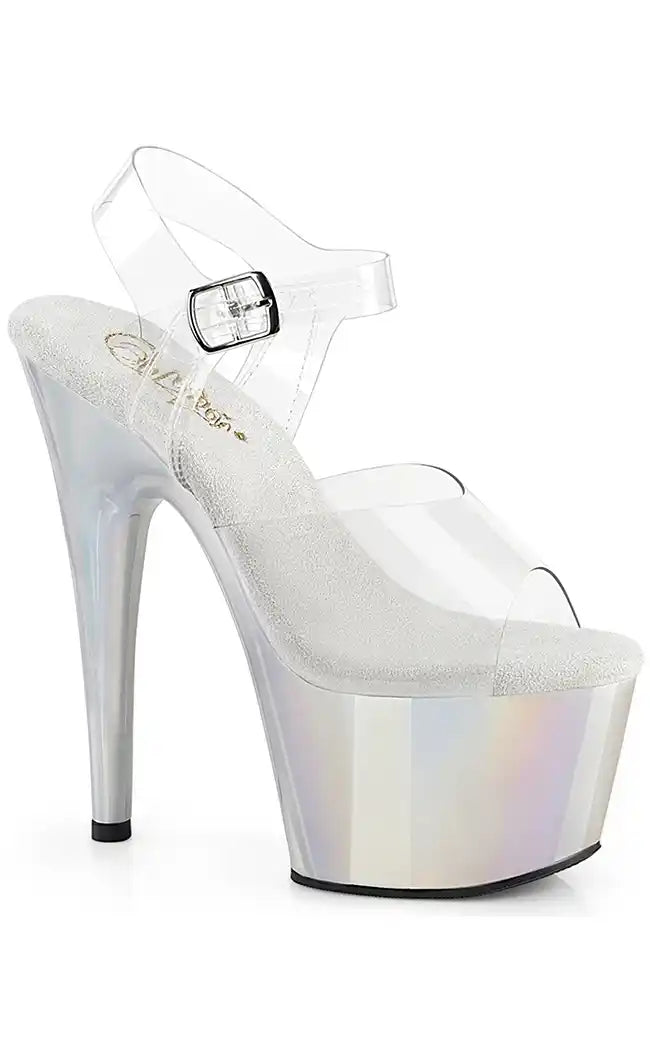 Stiletto Heel Pumps with Perfect Fit--ADORE-708LQ Clear & Silver Holo Heels-Fashionable & Classic