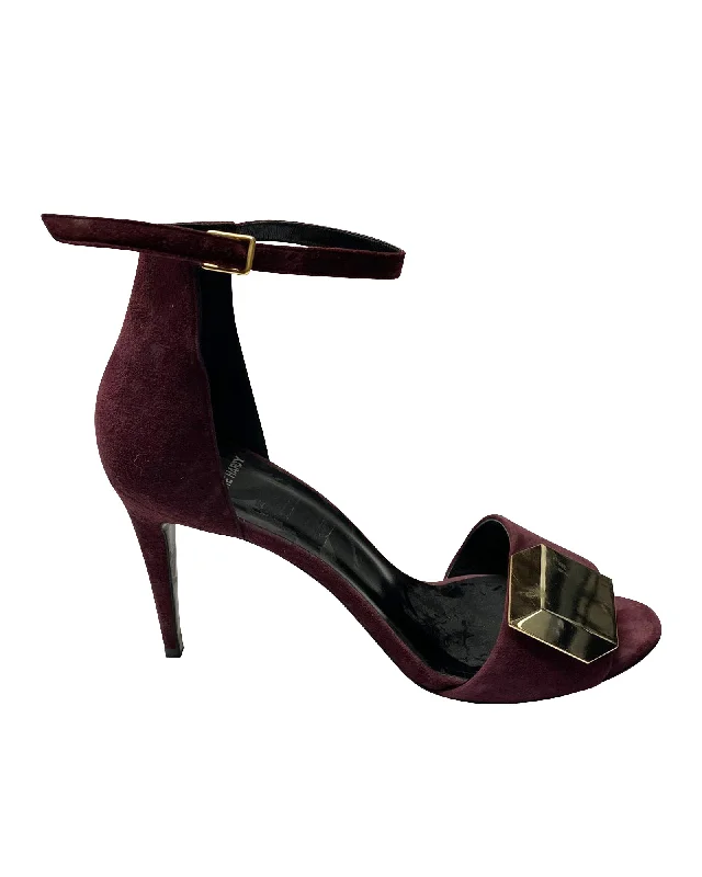 Stylish Ankle Strap Heels for Women--Pierre Hardy 3D Cube Ankle Strap Heels in Burgundy Suede