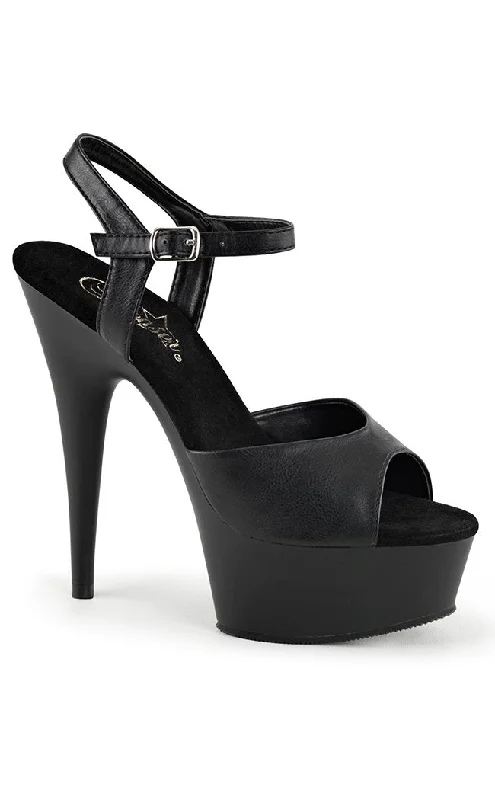 DELIGHT-609 Black Vegan Leather Heels---Comfortable Leather Pumps for Office and Everyday Wear