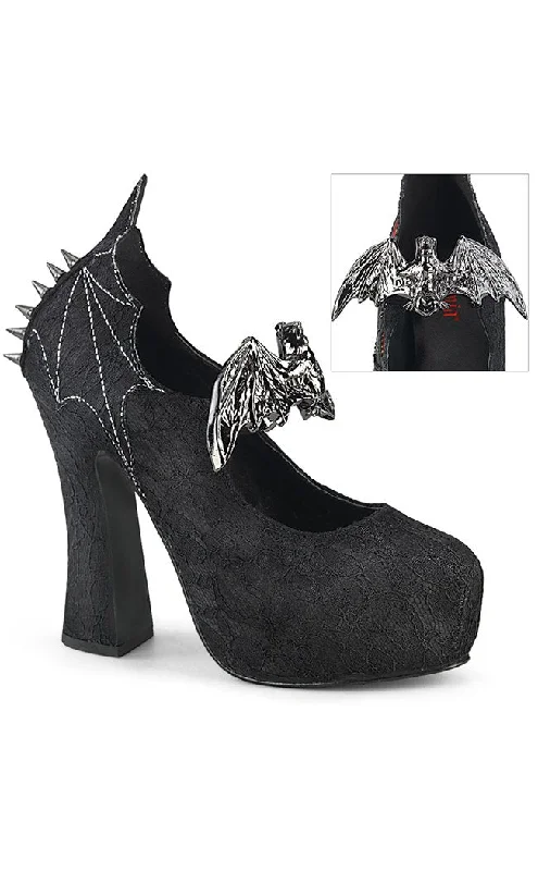 Trendy Chunky Heel Pumps for Casual Wear--DEMON-18 Black Lace Mary Jane Heels