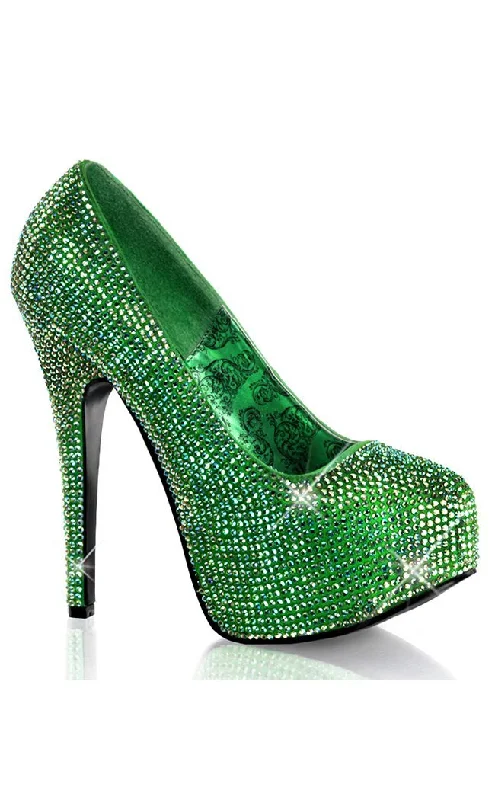 TEEZE-06R Green Satin-Irid RS HeelsAffordable Satin Heels with a Luxe Touch