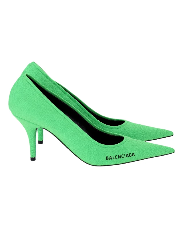 Versatile Heeled Sandals for Any Occasion---Balenciaga Knife Knit Pumps in Green Polyamide