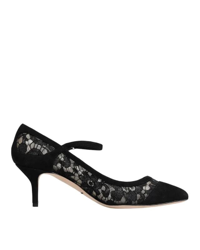 Dolce & Gabbana Mary Jane Taormina Lace Pumps with Leather Sole---Comfortable Leather Pumps for Office and Everyday Wear