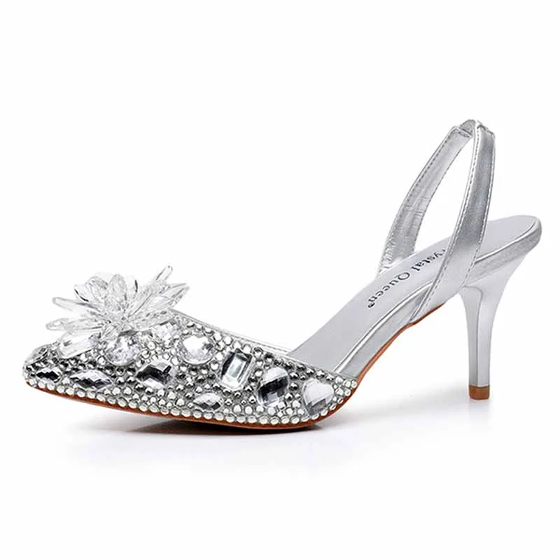 Stylish Ankle Strap Heels for Women--2.95" Stone Beaded Ankle Strap Heels Prom Shoes Middle Heeled Event Pumps