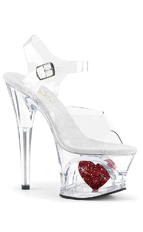 Stylish Platform Heels for Extra Height--MOON-708HRS Clear & Red Heart Platform Heels