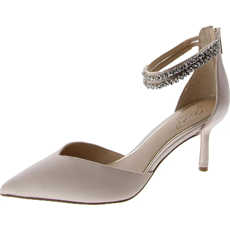 Stylish Ankle Strap Heels for Women--Jewel Badgley Mischka Womens MAYA Satin Pointed toe Ankle Strap