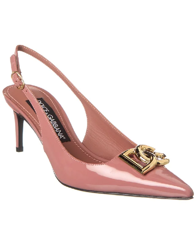 Fashionable Leather Slingback Pumps for Casual Wear--Dolce & Gabbana DG Logo 60 Leather Slingback Pump