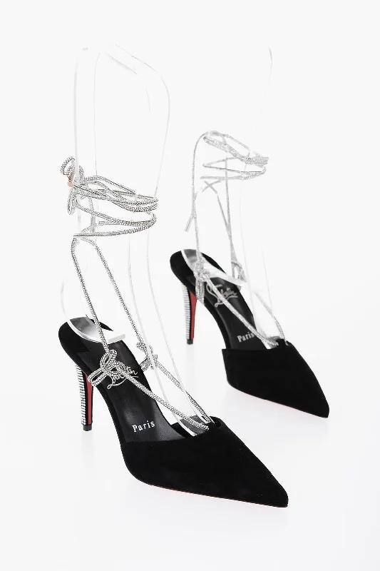 Affordable Suede Ankle Pumps for All-Day Wear--Christian Louboutin Suede Astrid Lace Up Pumps With Rhinestone 8,5Cm