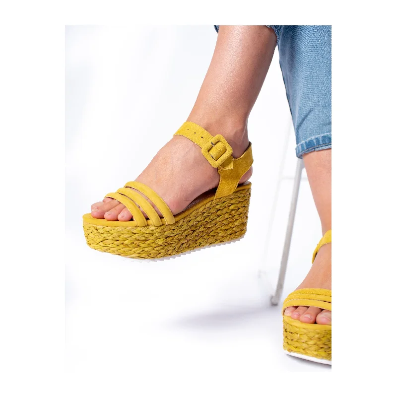 Kurt Geiger Women's Yellow Leather Platform Wedge Shoes---Comfortable Leather Pumps for Office and Everyday Wear