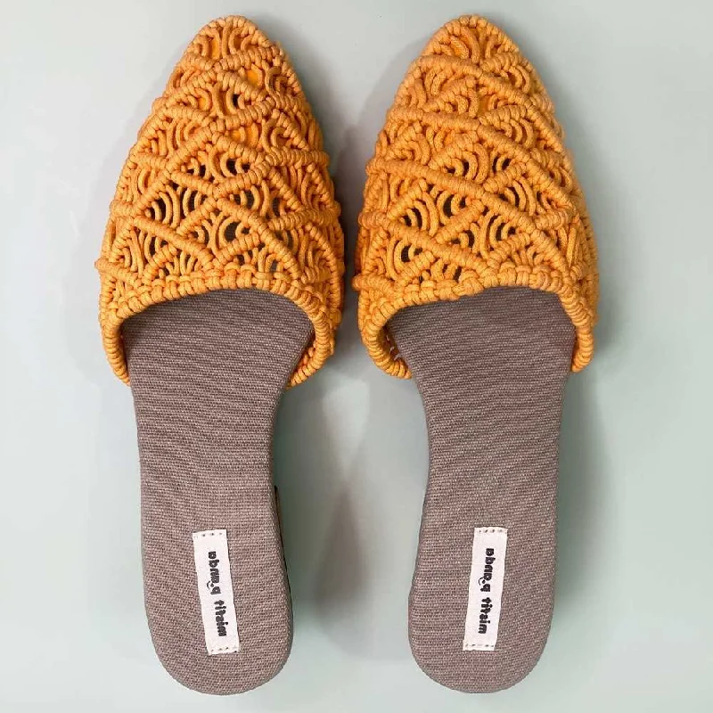 Versatile Heeled Sandals for Any Occasion---Mustard Mules for Women | Handcrafted Macrame | Block Heel