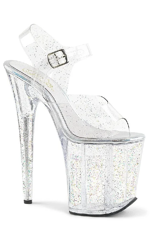 FLAMINGO-808MMG Clear Glitter Platform Heels---Trendy Glitter Heels for a Glamorous Look