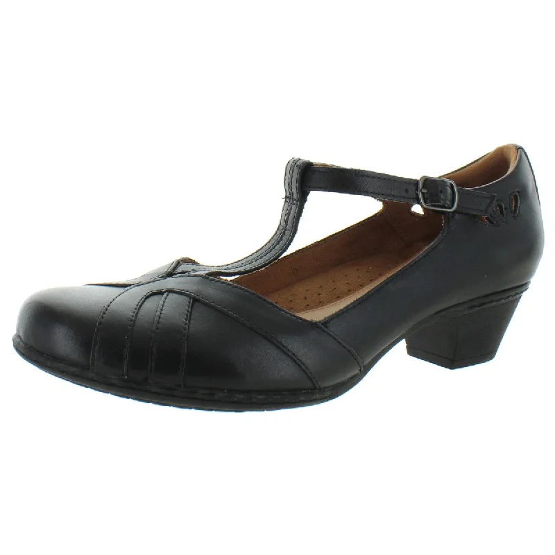 Trendy Chunky Heel Pumps for Casual Wear--Rockport Womens Angelina 1 Leather T-Strap Mary Jane Heels