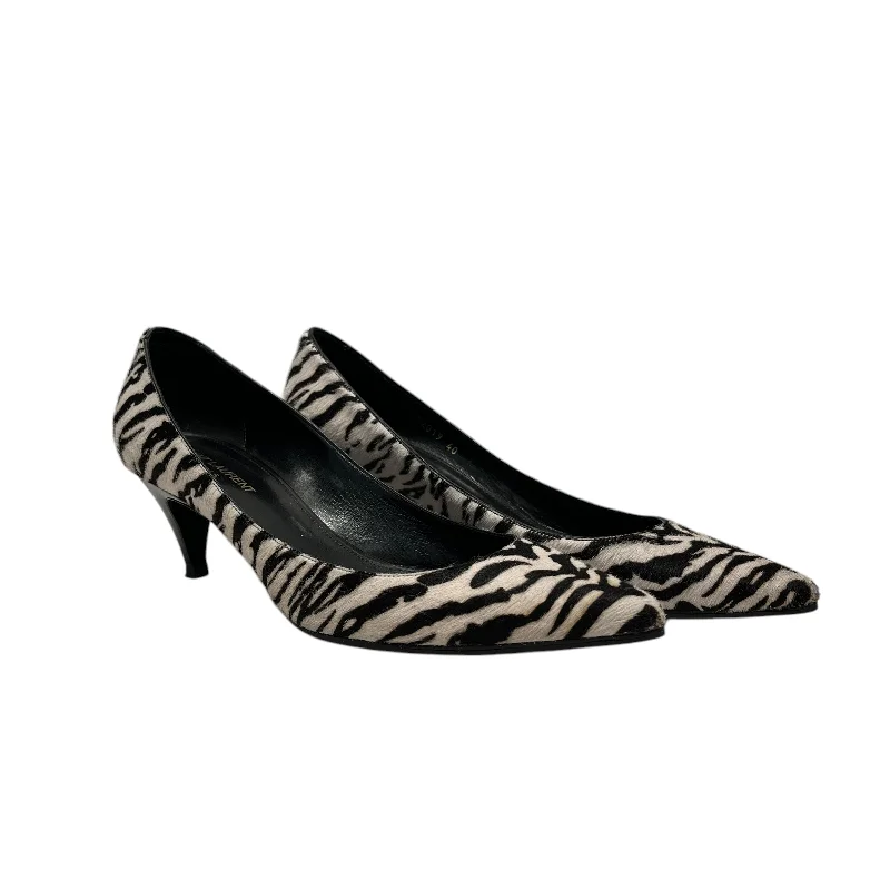 Versatile Heeled Sandals for Any Occasion---SAINT LAURENT/Heels/EU 40/Animal Pattern/WHT/zebra print