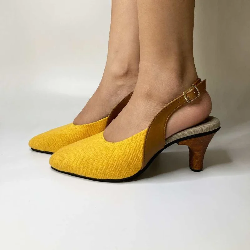 Mustard Slingback for Women | Cactus Leather | Effortless Elegance---Comfortable Leather Pumps for Office and Everyday Wear