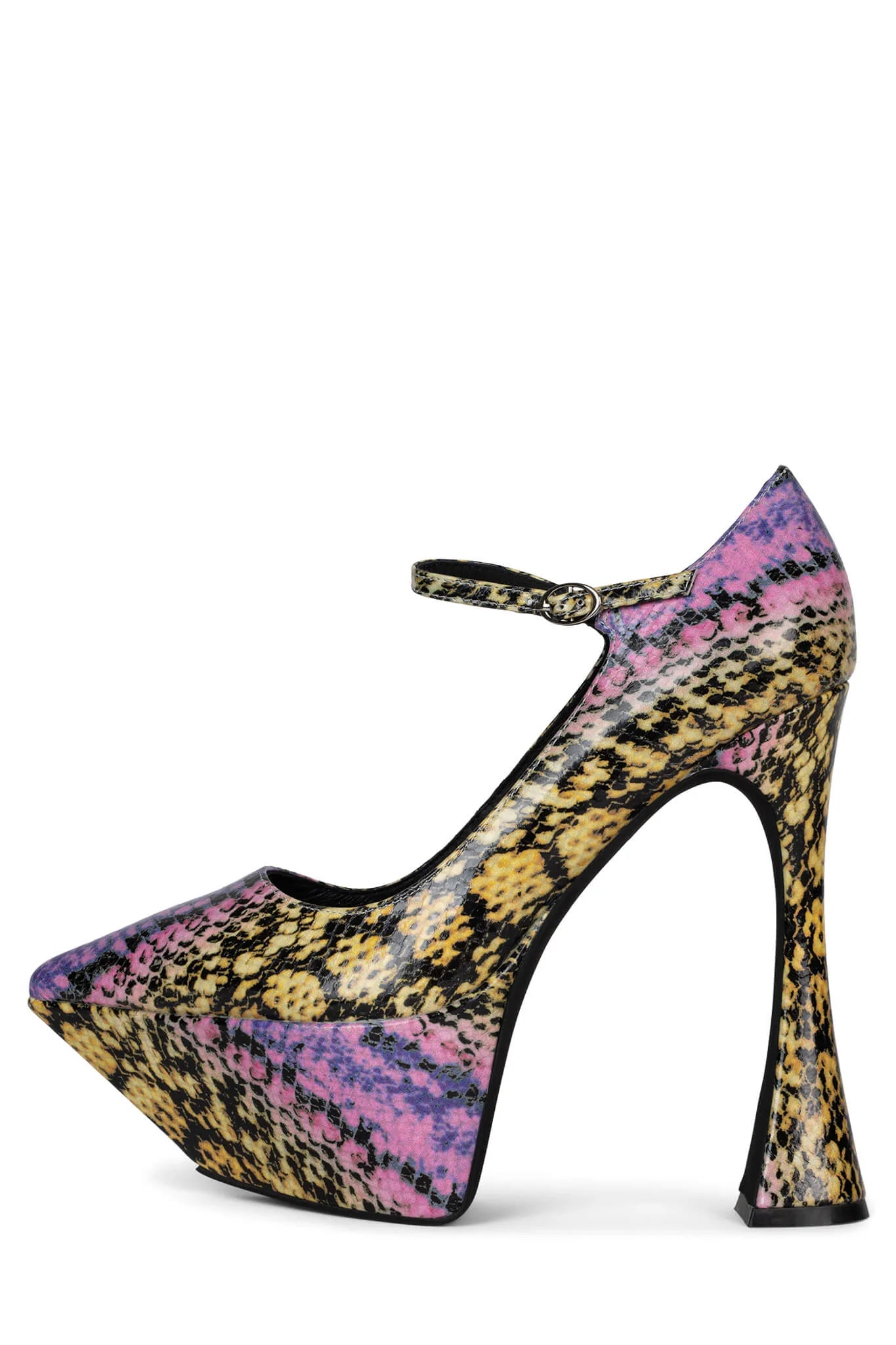 Versatile Heeled Sandals for Any Occasion---Siouxsie High Heel Mary Jane Pumps - Fuchsia/Yellow Snake