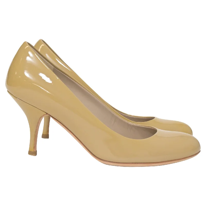 Sleek and Shiny Patent Pump Heels for a Polished Look--Miu Miu Mid-Heel Pumps in Beige Patent Leather