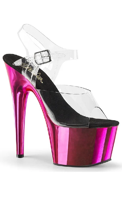 Stylish Platform Heels for Extra Height--ADORE-708 Clear & Hot Pink Chrome Platform Heels