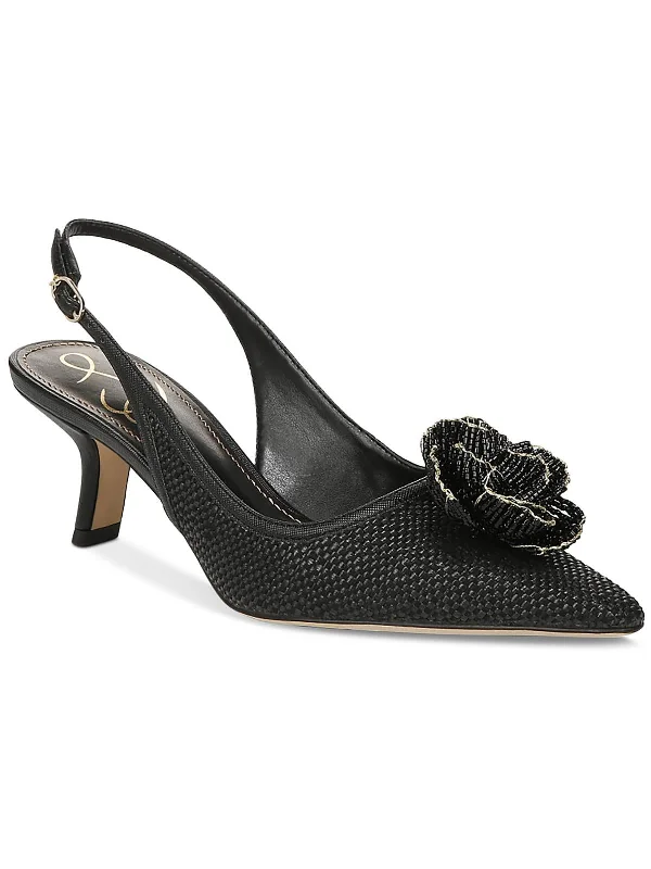 Womens Faux Leather Woven Slingback Heels---Comfortable Leather Pumps for Office and Everyday Wear