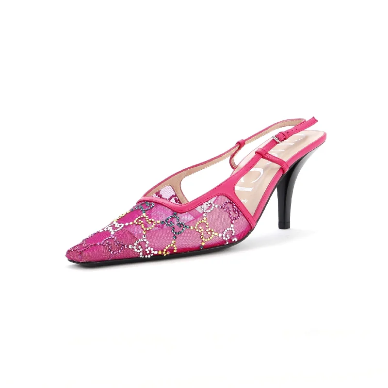 Women's Slingback Pumps Crystal GG Embellished Mesh---Chic Embellished Pumps for a Glamorous Look