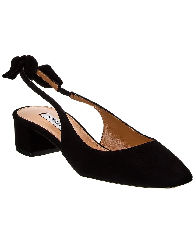 Affordable Suede Ankle Pumps for All-Day Wear--Aquazzura Very Bow Tie 35 Suede Slingback Pump