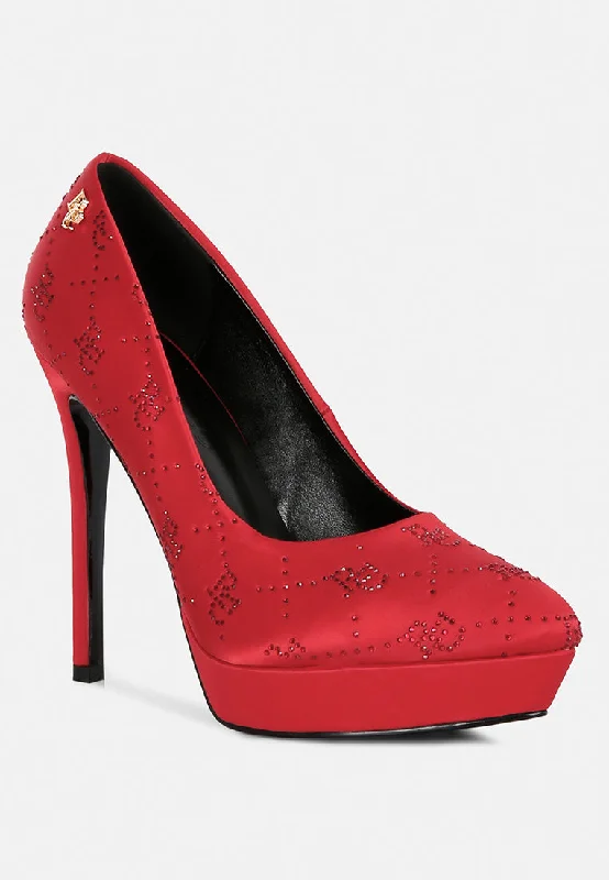 BALLARD Red Monogram Satin Stiletto PumpsAffordable Satin Heels with a Luxe Touch