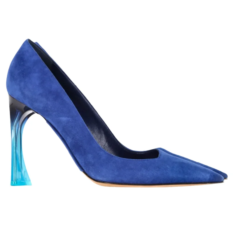 Affordable Suede Ankle Pumps for All-Day Wear--Christian Dior Graded Heel Pumps in Blue Suede Calfskin