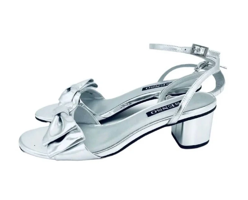 Sleek and Shiny Patent Pump Heels for a Polished Look--Women's Metallic Bow Patent Leather Heels In Silver