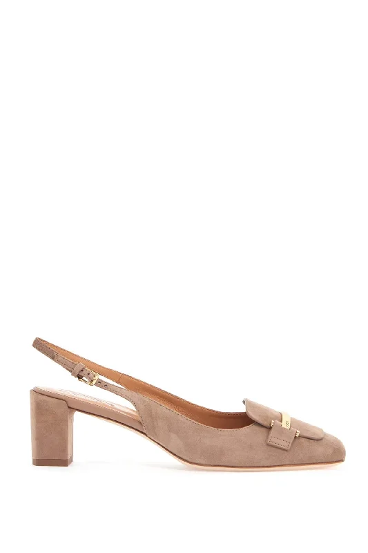 Tod's Cappuccino Goat Leather Pumps With Metal Bar---Comfortable Leather Pumps for Office and Everyday Wear