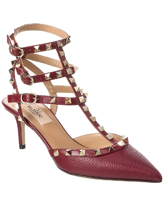 Stylish Ankle Strap Heels for Women--Valentino Rockstud Caged 65 Grainy Leather Ankle Strap Pump