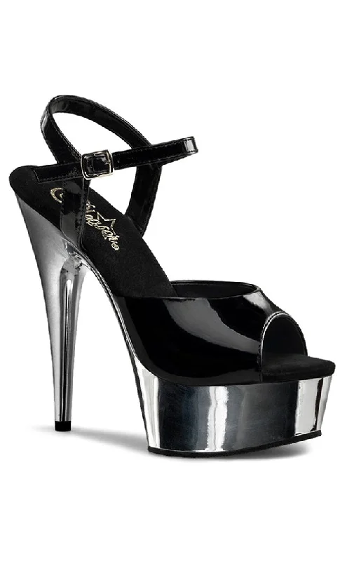 Stiletto Heel Pumps with Perfect Fit--DELIGHT-609 Black & Silver Chrome Heels-Fashionable & Classic