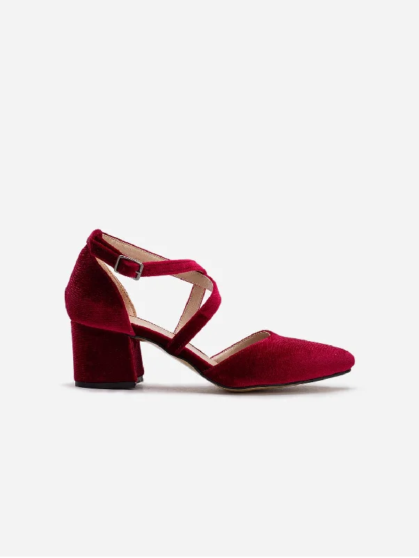 Dolly Vegan Velvet Strappy Heels | Burgundy---Affordable Strappy Platform Heels with Premium Quality