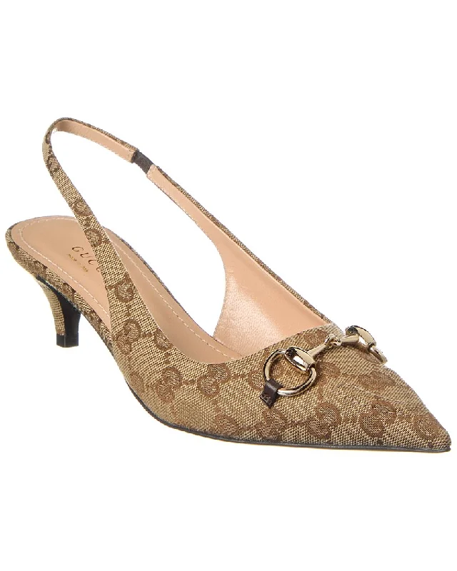 Versatile Heeled Sandals for Any Occasion---Gucci Horsebit Gg Canvas Slingback Pump