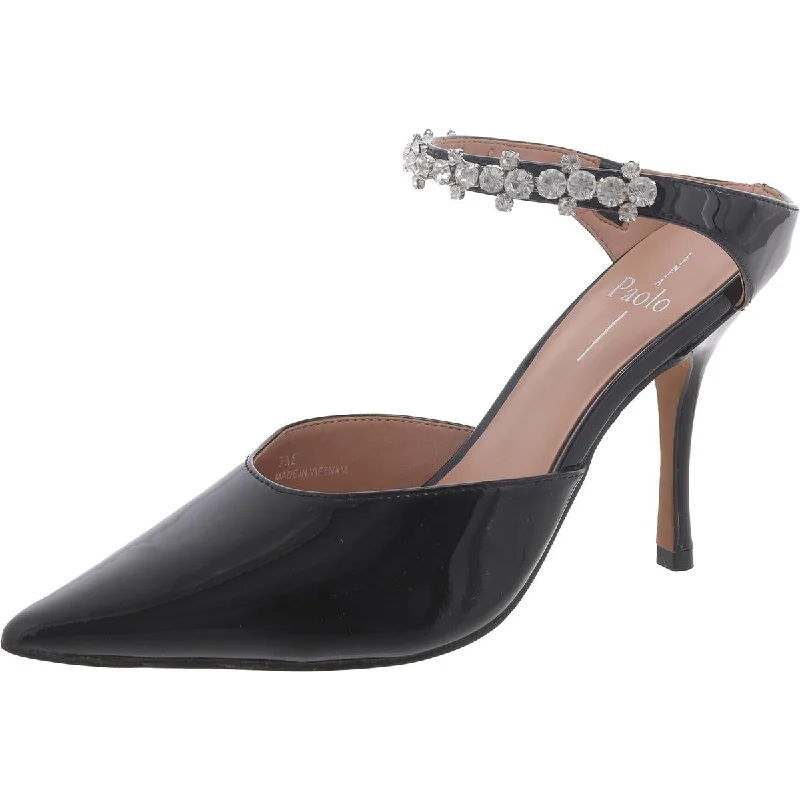 Sleek and Shiny Patent Pump Heels for a Polished Look--Paolo Womens Patent Rhinestone Slide