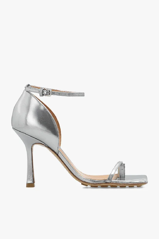 Stylish Open Toe Heels for Summer--Bottega Veneta New Women's Open Toe Heeled Shoes In Silver