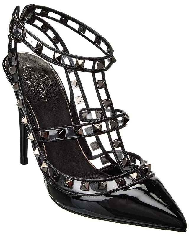 Sleek and Shiny Patent Pump Heels for a Polished Look--Valentino Rockstud Caged 100 Patent & Vinyl Pump