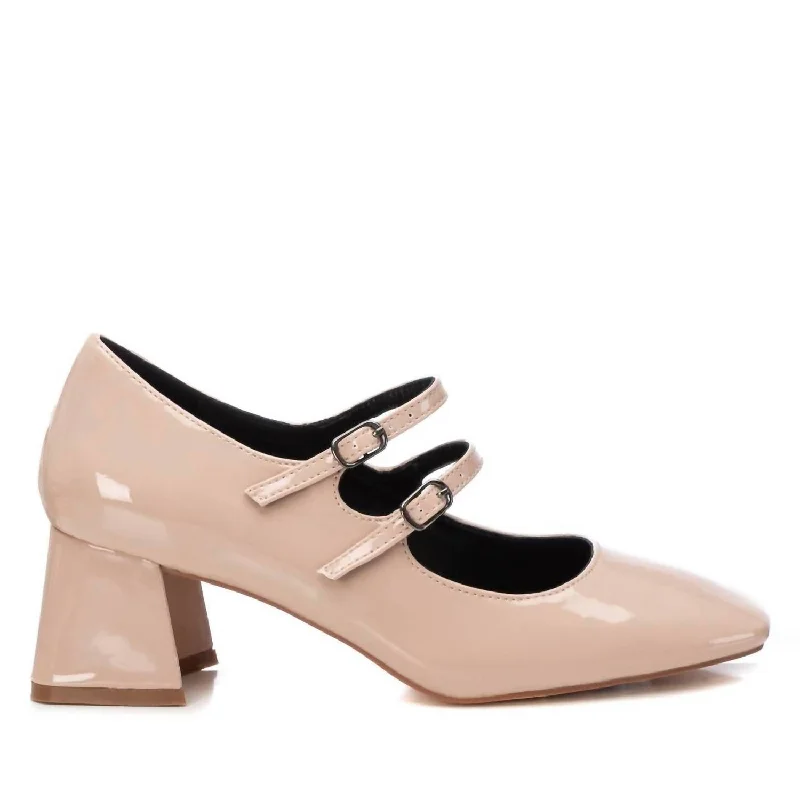 Sleek and Shiny Patent Pump Heels for a Polished Look--Women's Patent Leather Ballerinas In Beige