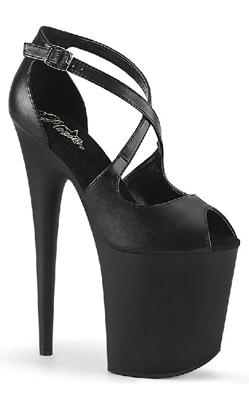 Trendy Peep Toe Platform Heels Crafted from Genuine Leather--FLAMINGO-821 Black Peep Toe Platform Heels