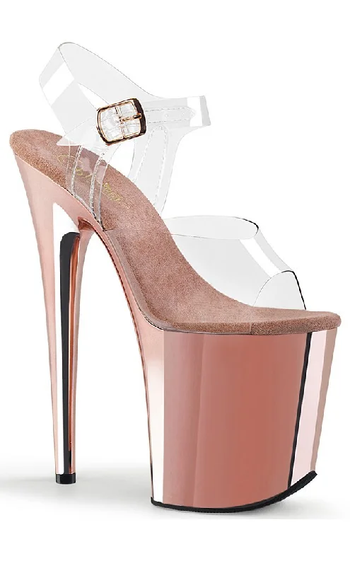 Stylish Platform Heels for Extra Height--FLAMINGO-808 Clear & Rose Gold Platform Heels