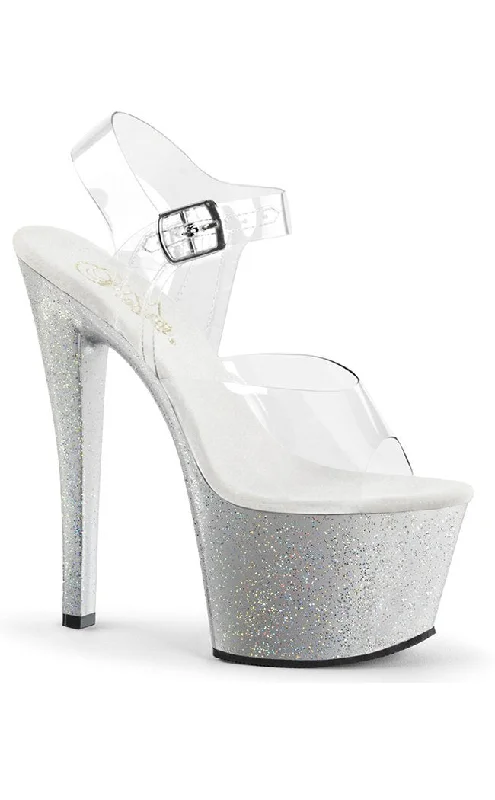 SKY-308MG Clear & Silver Glitter Platform Heels---Trendy Glitter Heels for a Glamorous Look